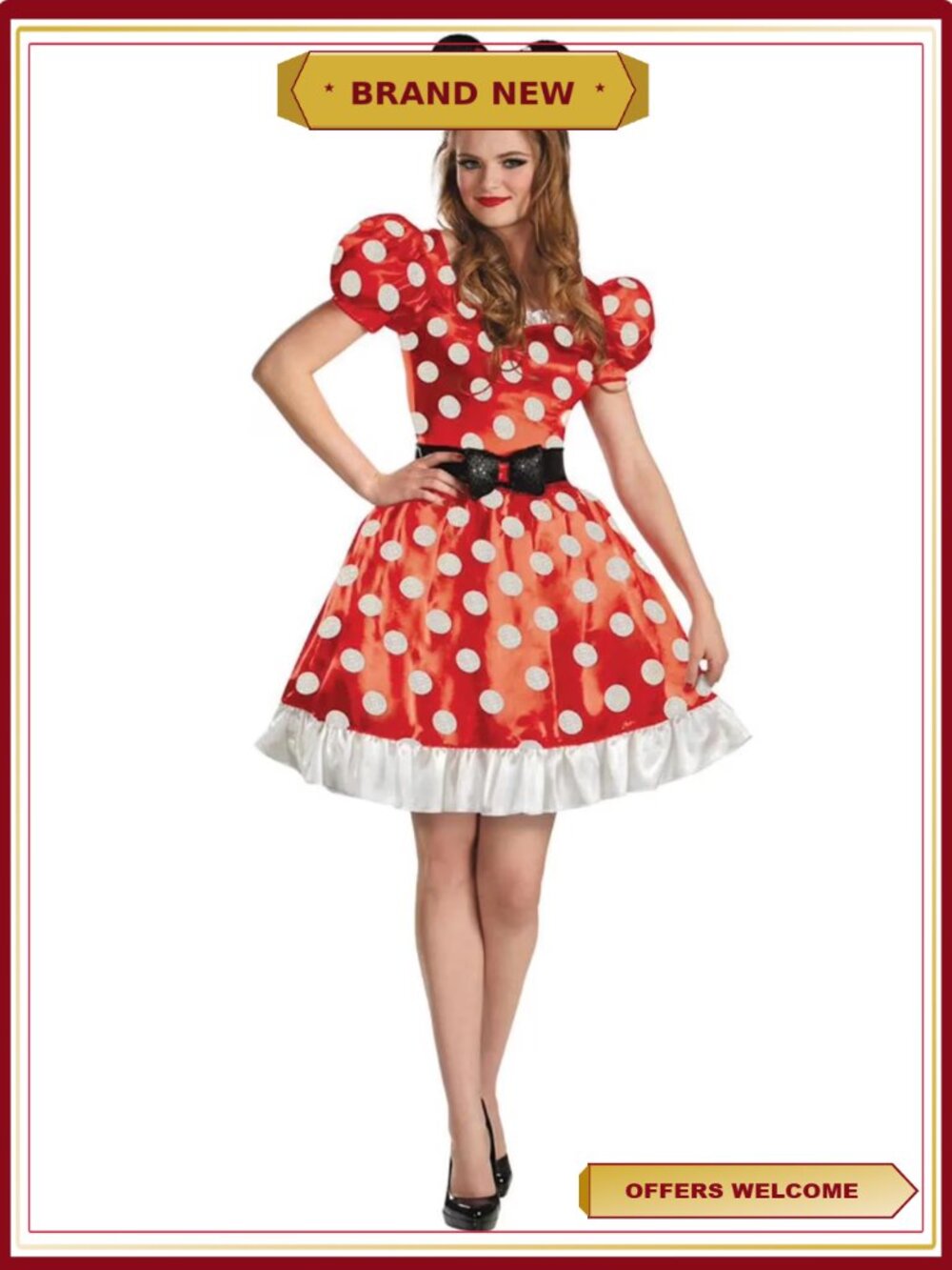 Minnie Mouse Halloween Costume Dress Belt Headband Women Medium